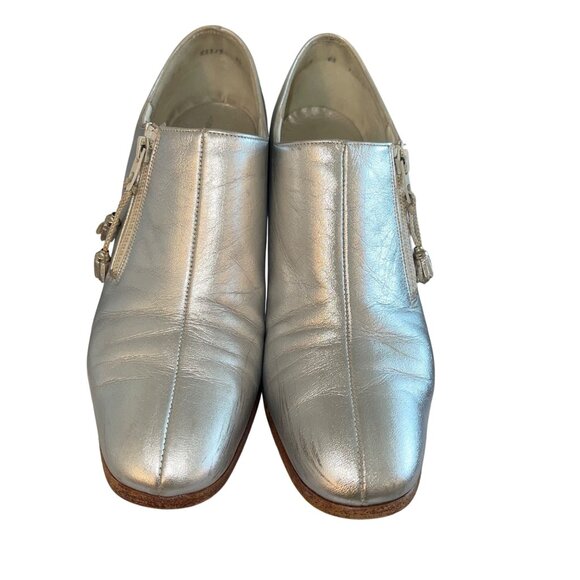 Norman Kaplan Vintage Womens Shooties Size 7 Silver Leather Heels Casual - Picture 8 of 14